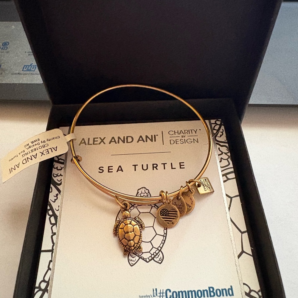 Alex and Ani Gold Sea Turtle Charm Bangle Bracelet